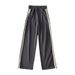 Retro College Style Side White Edge Webbing Sports Pants Women's Autumn New Slim Elastic High Waist Drawstring Pants Trendy_ecoleips.com