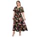 Cross-Border Hot-Selling New High-Waisted V-Neck Midi Plus Size Elegant Printed Black Sexy Stylish Dress_ecoleips.com