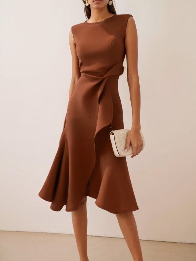Women's Clothing Sleeveless Red Temperament Round Neck Dress_ecoleips.com
