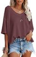 Summer V-neck Bat-sleeved Knitted Sweater Women's Summer Thin Loose Solid Color Short-sleeved T-shirt Top_ecoleips.com