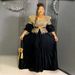 Elegant Sequin-Embellished A-Line Dress – High Waist Formal Gown With Floral Sleeves & U-Neck (Blue/White/Black/Rose Pink, Plus Size Available)_ecoleips.com