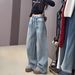 Women's Vintage Star-Embossed Flare Jeans – High-Waisted Wide-Leg Denim Pants With Rhinestone Detailing (Blue, Sizes S-XL)_ecoleips.com