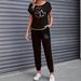 Women's Color Block Trim Casual Suit Simple Loose Fit Short Sleeve Set Style For Spring Summer Autumn_ecoleips.com