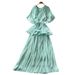 Elegant Pleated Dress for Women Belted Waist A-Line Skirt Orange Color Summer Style High End Feel Full Skirt_ecoleips.com