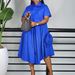 Women's Clothing Short Sleeve Solid Color A-Line Skirt African Shirt Dress American Style_ecoleips.com