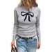 Women's Clothing Sexy Knit Long Sleeve Top For Women, Chic Ribbed Cropped Sweater With Bow Detail, Soft & Stretchy Acrylic Blend, Fitted Casual_ecoleips.com