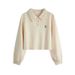 European Style Short Polo Collar Sweatshirt Women, New Thin Loose-fitting Korean Version Early Spring And Autumn,_ecoleips.com
