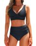 Women's Solid Color Backless Pleated Two Piece Swimsuit Comfort And Confidence In The Water Sexy Gathered Bikini Set_ecoleips.com