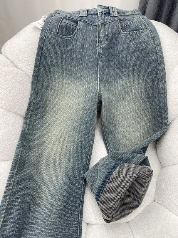 Starry Sky Pattern Wheat Ear Jeans For Women, Autumn And Winter Style, Plus Size, Pear-Shaped Body, High Waist,_ecoleips.com