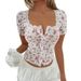 Women's Clothing Women's Floral Lace T-Shirt Short Sleeve Spicy Y2K Style Fashion Spring Summer For Formal & Casual For Women_ecoleips.com