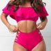 Women's Clothing Plus Size Split Swimsuit Ruffled Shoulder Sexy Tight Solid Color Swimsuit_ecoleips.com