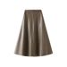 Leather Midi For Women 2025 Autumn Winter High Waist Elegant Mid-Length A-Line Pencil Skirt Q801_ecoleips.com