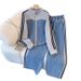 European American Fashion Two-piece Long-sleeve Set For Girls, Spring Autumn 2025 New Denim Patchwork Top And Wide-leg_ecoleips.com