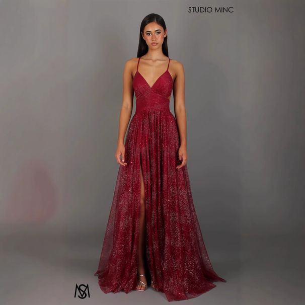 Women's Sleeveless High-Low Hem Dress – Metallic Gold Splash V-Neck Bodycon For Parties & Date Nights (Red/Blue, S-Xl)_ecoleips.com