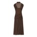 Women's Clothing Elegant Pleated Patchwork Midi Dress Spring Long Sleeveless Stand Collar_ecoleips.com