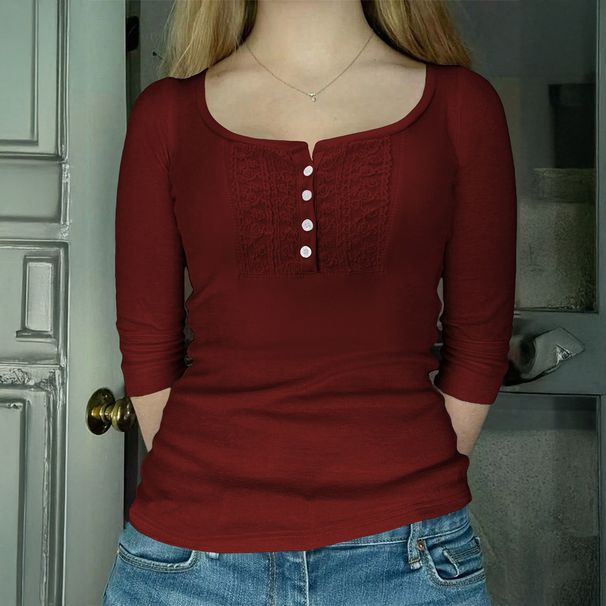 DiYun European And American Y2K Hot Girl Versatile Buttoned Long Sleeve T-Shirt Women's Clothing 2025 Fall/Winter_ecoleips.com
