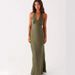 Women's Solid Color Satin Sleeveless V Neck Halter Dress Backless Tie Up Slim Long Dress Summer New Style Sexy_ecoleips.com