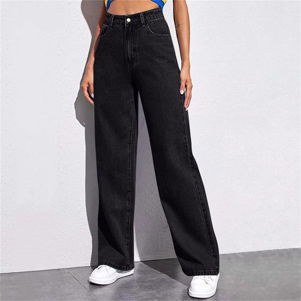 Women's Vintage Washed Denim Jeans - Straight Leg, Mid-Rise, Lightweight Cotton Blend, Distressed Casual Pants For Streetwear_ecoleips.com