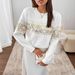 Embroidered Floral Round-Neck Sweater For Women – Plus Size Elegant Pullover With Beaded Detailing & Jacquard Texture (White/Beige/Pink/Black)_ecoleips.com