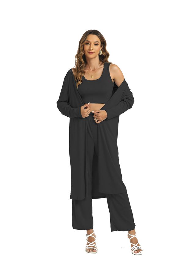 Verve Muslim Women's Three-Piece Set Vest Long Pants Robe Loose Plus Size Sexy_ecoleips.com