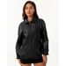 Women's Oversized Faux Leather Jacket With Lapel Collar, Long Sleeve Loose Fit Coat For Spring & Autumn, Fashionable Outerwear_ecoleips.com