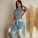European And American Women's Clothing 2025 Spring New Fashion Lace Stand Collar Casual Denim Vest Top_ecoleips.com
