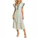Women's V-Neck Striped Maxi Dress Summer Boho Beach Dress Soft Polyester Flowy Comfortable Fit with Flutter Sleeves_ecoleips.com