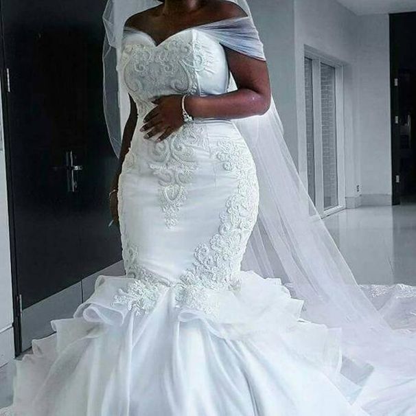 Women's Clothing Mermaid One Shoulder Retro Lace Bride Long Trailing Main Wedding Dress_ecoleips.com