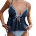 Women's Tankini Swimsuit Ruffled Two Tone Shoulder Strap Tie up Swimwear Clothing_ecoleips.com