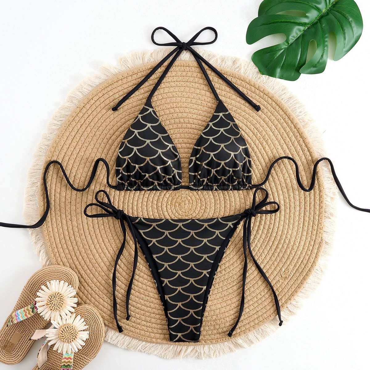Women's Two Piece Swimsuit Glossy Fish Scale Stripes European American Style Sexy Swimwear_ecoleips.com