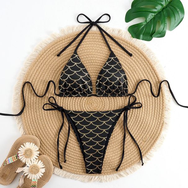 Women's Two Piece Swimsuit Glossy Fish Scale Stripes European American Style Sexy Swimwear_ecoleips.com