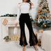 Women's Sexy High-Waisted Velvet Flared Trousers Lace Trimmed Autumn Winter Christmas Collection_ecoleips.com