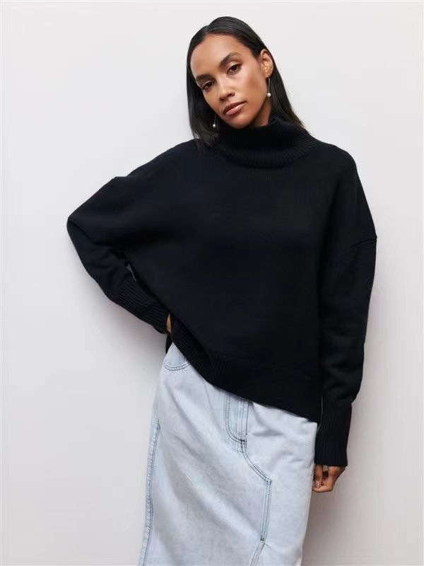 050 Cross-Border Women's Fashion New Hot-Selling European And American Loose Half-Turtleneck Autumn Winter_ecoleips.com