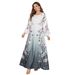 Women’s Clothing Muslim Women's Robe Printed Beaded Hot Diamond Round Neck Dress_ecoleips.com