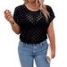 Women's Tops Cross-Border European And American Fashion Sexy Hollowed-Out Tassel Patchwork Knit Short-Sleeve T-Shirt_ecoleips.com