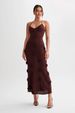 Cross-Border European And American Women's Fashion New Strap Sexy 3D Floral Knit Backless Tie Bodycon Long Dress_ecoleips.com
