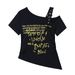 American Printed Slanted Shoulder Strap Short-sleeved T-shirt Women's Summer New Pleated Waist Irregular Short Top_ecoleips.com