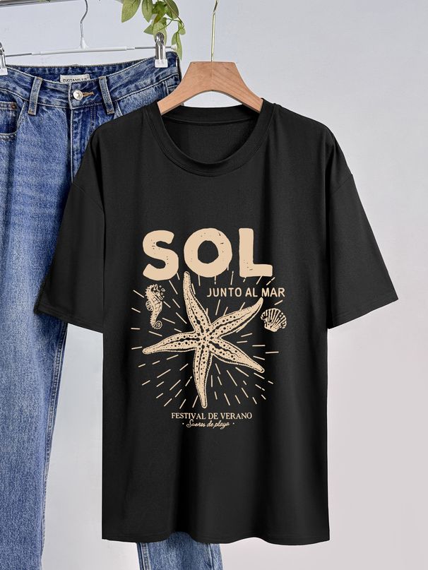 Women's Casual Short Sleeve T-Shirt - Breathable Cotton Blend Relaxed Fit Tee With Modern Print Design_ecoleips.com