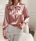Popular Autumn Long Sleeve Bow Satin Women's Shirt Shirt Top Women's_ecoleips.com