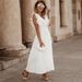 European And American Style Elegant Beach Long Fashion Slim Sexy Ruffle Sleeve Chiffon Pleated Solid Color Dress_ecoleips.com