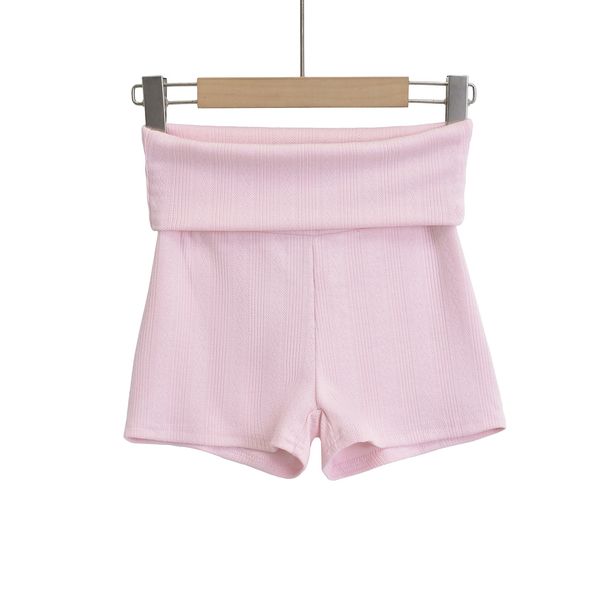 2025s DS24165-24 Summer New Style Wind Girl Sports Casual Pants Solid Color Elastic Slim Waist Turn-up Shorts_ecoleips.com