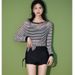 Women's Three Piece Swimsuit Set Long Sleeved Sun Protection Cover up Slimming Striped Design Boxer Briefs Hot Spring Swimmers_ecoleips.com