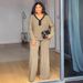 Women's Clothing V Neck Long Sleeved Slim Fit Two Piece Suit_ecoleips.com