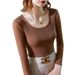 Mesh Base Shirt, Women's Spring And Autumn Clothes, Crew Neck Basic Long-Sleeved T-Shirt, Stretch Inner With Solid Color_ecoleips.com