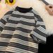 Men's Women's And Couple's American Style Summer Striped T-Shirt Short Sleeved Digital Print Loose Fit Fashionable round Neck Top_ecoleips.com