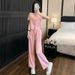 European Fashion Sports Suit For Women Summer 2025 New Casual Youthful Elegant Short Sleeve Wide Leg Pants Two-Piece Set_ecoleips.com