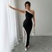 Voya Women's Fashion Socialite Style Sexy Dress Summer New Item Contrasting Slit Long Skirt_ecoleips.com