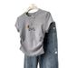 Grey Puppy Themed Short Sleeve T-Shirt for Women Slim Fit Summer Design Casual Short Style Top_ecoleips.com