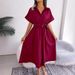 Ins Style Real Shot Summer European And American Casual Loose Solid Color Lace-up Shirt Long Dress Cross-border_ecoleips.com