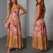 Summer Floral Print Sleeveless Dress For Women, Sexy A-Line High Waist Slit Maxi Dress, Casual Boho Chic Sundress For Beach Party Vacation_ecoleips.com